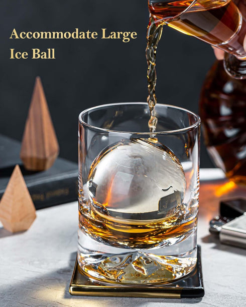 JBHO Hand Blown Crystal Double Old Fashioned Cocktail Glasses, Set of 2, Perfect Size for Oversized Ice Cubes