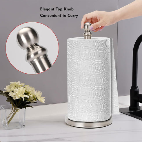 Paper Towel Holder Stand,Sturdy Standing Paper Towel Holder Countertop,Paper Towel Roll Holder for Kichen (Brushed Nickel) by Fatizon