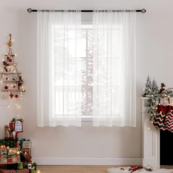 MIULEE 2 Panels Solid Color Sheer Window Curtains, Elegant Voile Drapes for Bedroom Living Room (54X63 Inches Ivory)
