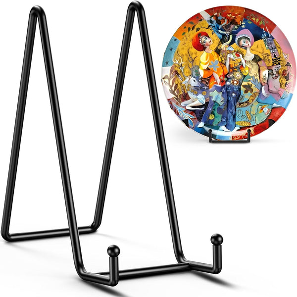 TR-LIFE 4 Pack 10 Inch Large Plate Stands for Display, Metal Plate Holder Stand + Picture Stand + Small Easels