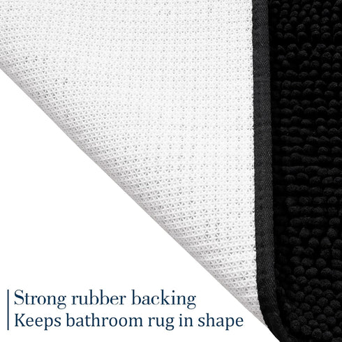 LOCHAS Black Luxury Shaggy Bathroom Rug, 24 x 17 Inch, Washable Non-Slip Plush Chenille Bath Mat for Shower