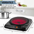 OVENTE 1000W Countertop Infrared Single Burner, 7” Ceramic Glass Cooktop with 5 Level Temperature Setting, Black