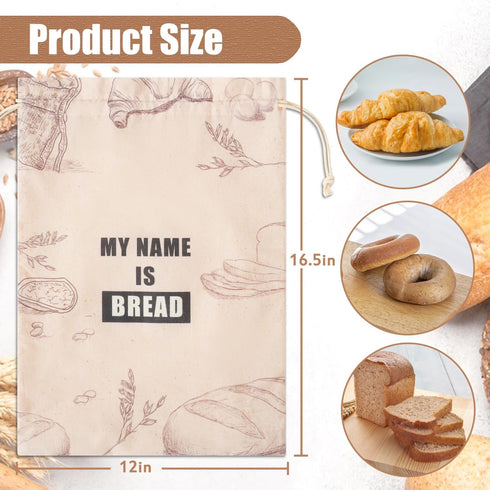 Bread Bags for Homemade Bread, Organic Linen with Plastic Liner, Drawstring Closure for Sourdough, 2 Packs