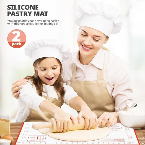 2 Pack Silicone Baking Mat, 24" x 16"Extra Thick Large Non Stick Pastry Mat Sheet for Dough Pie Crust Rolling Mats for Making Cookies Macarons Bread Baking Supplies, Easy to Clean by Dwavele
