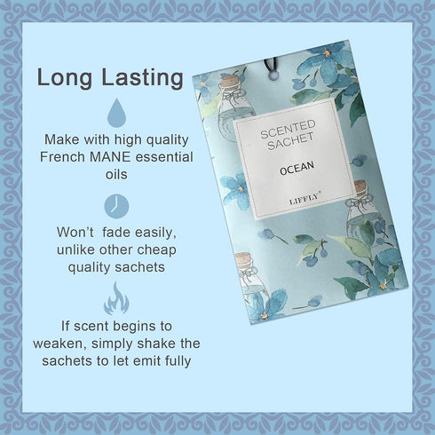 14 Packs Scented Sachets, Lavender, Rose, Jasmine, Ocean, Vanilla, Sandalwood, Gift Box with 6 Different Scents