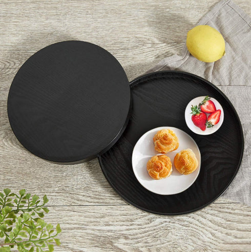 River (8.2inch, Round Wood Serving Tray, Solid Wooden Decorative Tray Non-Slip Tea Coffee Table Tray Snack Plate Food