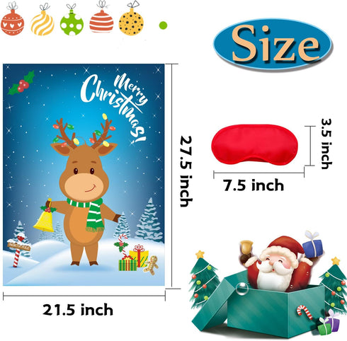 Funnlot Christmas Games for Kids, Pin The Nose on The Reindeer, Holiday Party Game with 24 Noses Stickers & Blindfold