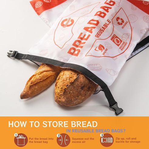 CEvolvulus 2 Pack Reusable Bread Bags for Homemade BreadSourdough Baking SuppliesFreezer Bread Storage Bag, Zipper