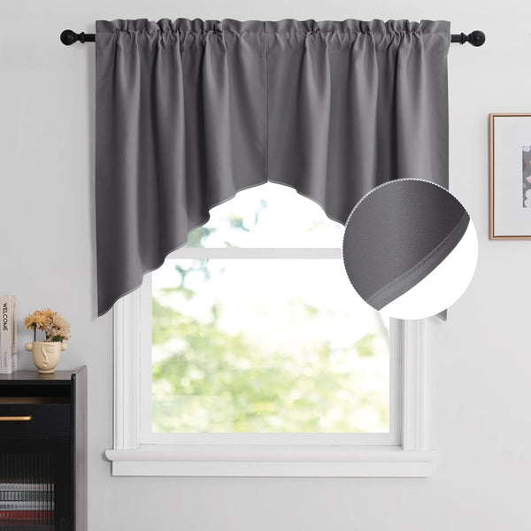 NICETOWN Half Window Kitchen Tier Curtains, Tailored Scalloped Valance/Swags, Grey (One Pair, 36x36)