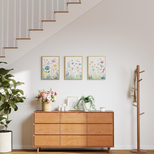 Set 3 ELSKER&HOME Framed Wall Art of Flower Pictures Wall Decor,Floral Wildflower Wall Art Canvas,Bathroom Wall Decor