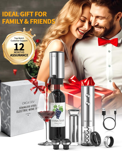 Set 8-in-1 Set 2 CIRCLE JOY Rechargeable Electric Wine Opener Stainless Steel Automatic Wine Bottle Opener Gift