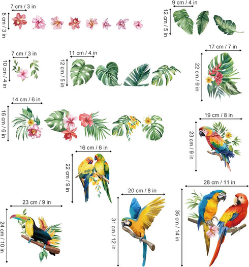 decalmile Tropical Parrots on Branch Window Clings, Anti-Collision Glass Window Decals for Doors and Windows