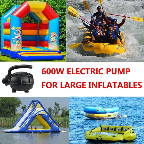 BOMPOW Electric Air Pump for Inflatables, AC (110V), 600W, 20L/min, Black, 4 Detachable Nozzles