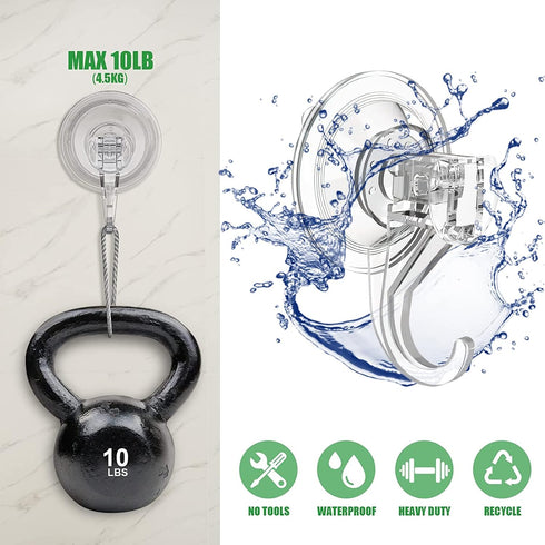 Large Clear Suction Cup Hooks for Shower, Heavy Duty Wreath Hangers for Front Door Window Glass (4 Packs)