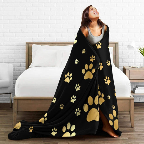 Perinsto 60"X50" Cute Dog Paws Prints Throw Blanket Ultra Soft Warm All Season Golden Animal Footprints Decorative