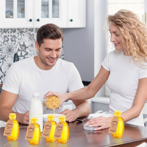 36 Set 16 oz Sliner Clear Honey Squeeze Bottle Plastic Honey Jars with Leak Proof Flip Top Lid and Thank You Tag Honey