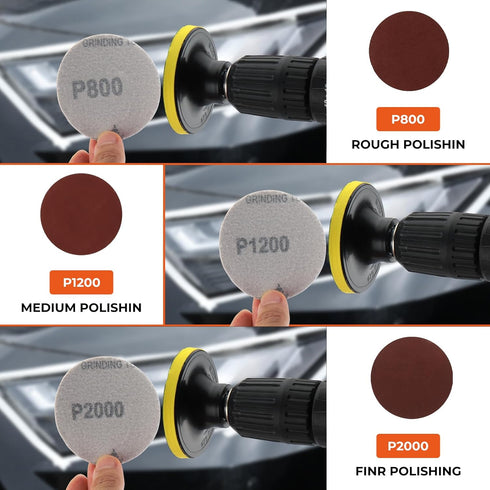 Headlight Restoration Kit for DIY Polishing, Clean Tool with Sanding Discs and Scouring Pads for Electric Drill