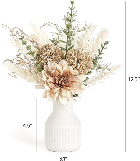 12.5" Mkono Small Artificial Flowers in Ceramic Vase Centerpieces Coffee Table Decor, Silk Flower Arrangements for Home