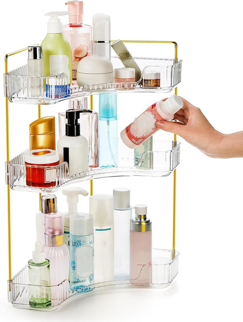 3 Counter Countertop Cididu Tiers Corner Bathroom Organizer, Clear Shelf Storage Rack, Cosmetic Perfume Tray Standing