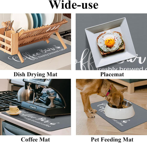 SHACOS Coffee Mat 2pcs 12x19 Inch Non-Slip Absorbent Rubber Coffee Bar Mats for Countertop Accessories