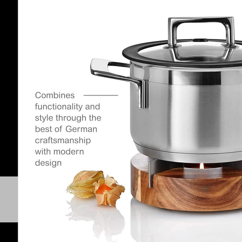 AdHoc Tuto Decorative Teapot and Food Warmer - Portable Warmer for Food & Drinks - Wood Warming Plate with Stainless