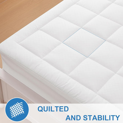 OLANLY Queen Quilted Fitted Mattress Pad, Cooling Soft Mattress Topper, Machine Washable Cover, 60x80 inch, White