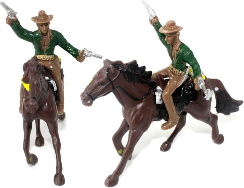 Set 4 FUNSHOWCASE Western Cowboys Gunslingers with Horses Miniatures for Fairy Garden, Cake Topper, Toy, Aquarium