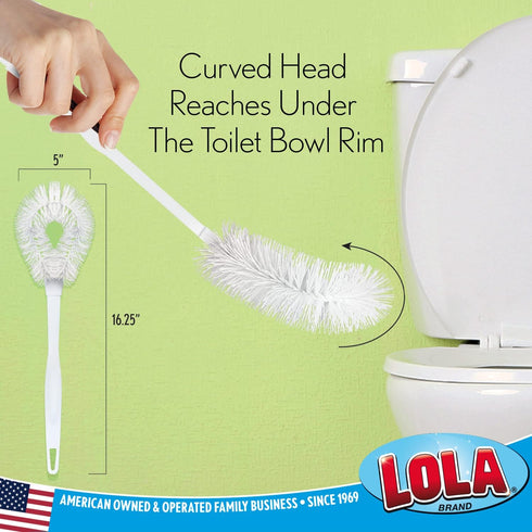 3 Pack, LOLA Toilet Bowl Brush w/Curved Head, Coated Wire, Durable Poly Bristles, Reaches Under Toilet Bowl Rim
