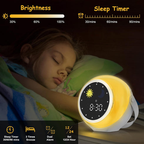 Mulukiss Alarm Clock for Kids, Bluetooth Music Player&Digital Clock, Sleep Sound Machine for Kids Bedroom, Kids Alarm