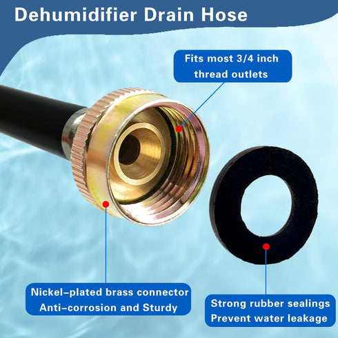 Leakproof Dehumidifier Drain Hose - 3/4 Inch FHT Connection Brass Interface, 12 Feet Thickened Hose for Dehumidifiers