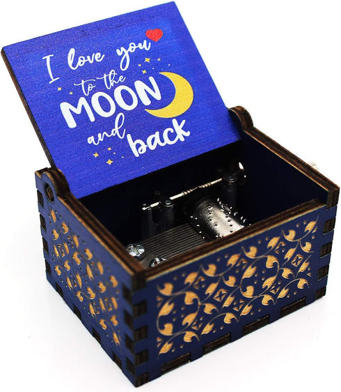 1 Set ukebobo Wooden Color Painted Music Box I Love You to The Moon and Back Color Painted Music Box, Gifts