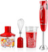 OVENTE Immersion Electric Hand Blender, 300 Watt Power with Stainless Steel Blades, Includes Whisk and Chopper, Red