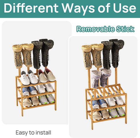 Closet, viewcare Small Boot Rack with Shoe Rack, Boot Rack Organizer Tall Boots for Bamboo Wood Shoe Shelf Storage