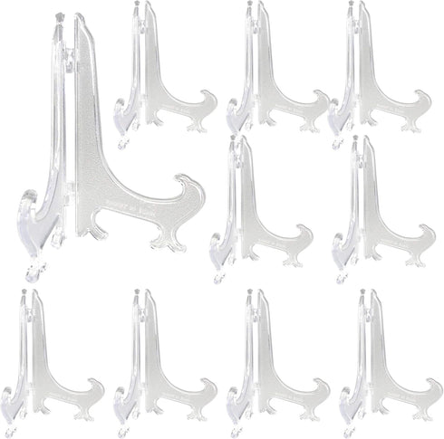 BANBERRY DESIGNS Plate Display Easels, Pack of 10, Clear 5 Inch Plate Holder Stands for Home Decoration