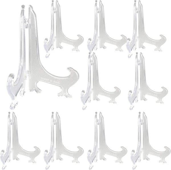 BANBERRY DESIGNS Plate Display Easels, Pack of 10, Clear 5 Inch Plate Holder Stands for Home Decoration
