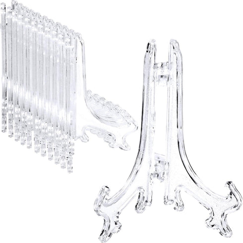 Boao 24 Pcs Plastic Easel Plate Display Stands, Holders Picture Easel for Wedding Home Decoration (4 Inch, Clear)