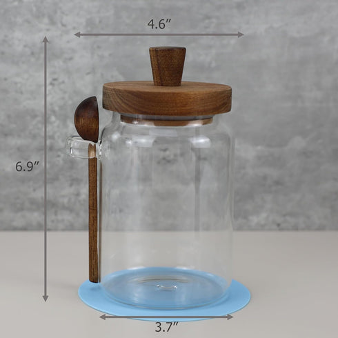 EIKS (26oz) Glass Jars with Wooden Lids and Scoop, Airtight Food Storage Containers for Sugar Coffee Bean Candy Spice