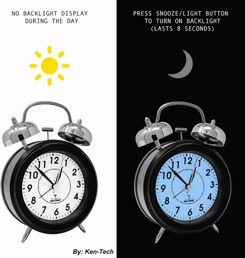 Sonnet Twin Bell Alarm Clock, SONNET-T-4678 - Very Loud, Battery Operated, Black