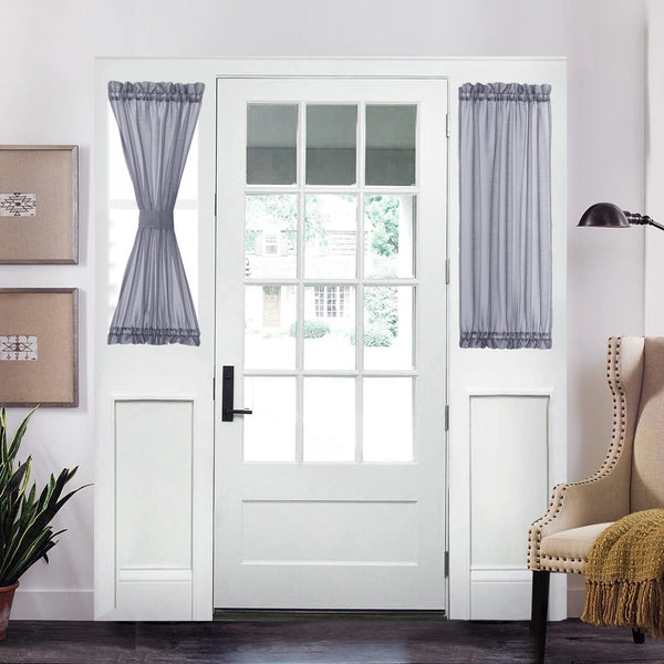 Aquazolax Transparent Sheer French Door Curtain Panel (1 Piece, 30W x 40L, Grey) - Elegant Solid Voile Rod Pocket