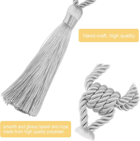 Fenghuangwu Curtain Tiebacks, Handmade Rope Curtain Tie Backs for Home Decor (Silver, 4p)