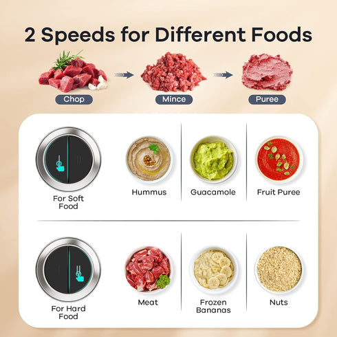 GANIZA Electric Food Processor, Food Chopper with Meat Grinder & Vegetable Chopper, 2 Bowls, 450W Motor