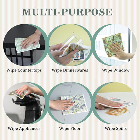 Set: 6 Packs YoulerTex Swedish Dishcloths Dish Towels Cellulose Sponge Cloths Reusable Cleaning Cloths for Kitchen