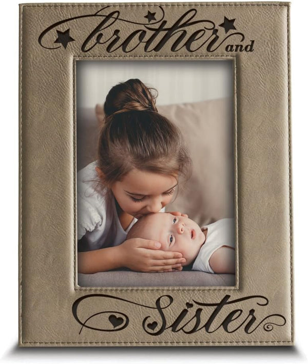 BELLA BUSTA Brother and Sister Photo Frame, Sibling Gift, Christmas Gifts for Parents - Engraved Leather Picture Frame