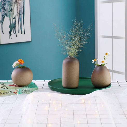ComSaf Small Ceramic Flower Bud Vases Set of 3, Modern Design, Metallic Gradually Varied Brown Color