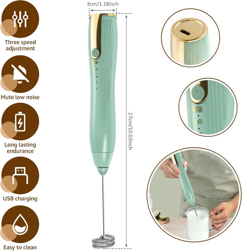 Powerful Handheld Milk Frother - Rechargeable Electric Foam Maker, Whisk Drink Mixer for Latte, Cappuccino, Matcha