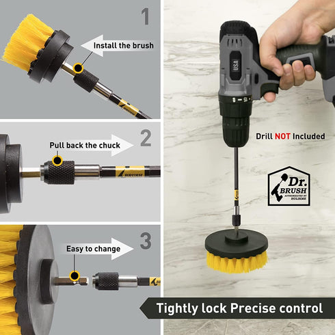 Holikme Drill Brush Attachments Set: Power Scrubber Brush with Long Attachment for Grout, Tiles, Sinks, and Bathtub