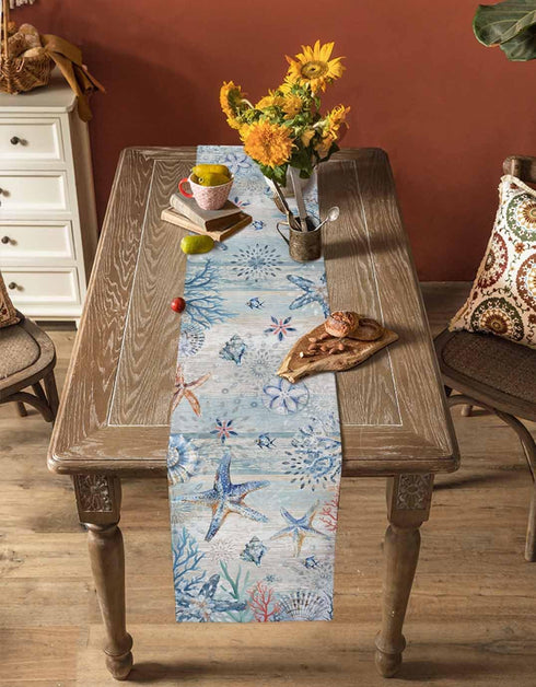 Lsrtoss 90 Inches Summer 13" 90" Coastal Starfish Table Runner Long Farmhouse Dress Scarves, Nautical Beach Coral