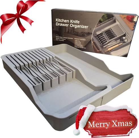 Knife Holder, In Drawer Knife Block with Expandable Cutlery Tray, Kitchen Drawer Organizer Insert for 11 Knives, Space