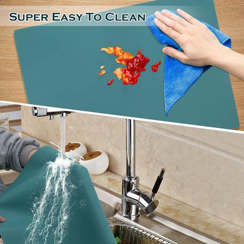 Extra Large Silicone Countertop Mat, Nonslip Heat Resistant Kitchen Table Protector, Dark Green for Crafts and Pastry