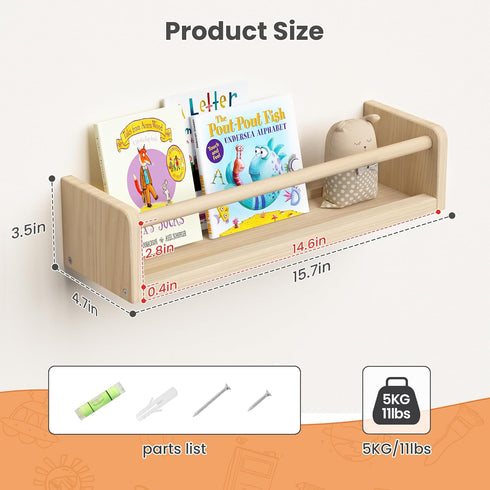 2 Pack 15.7 Inch upsimples Nursery Book Shelves, Floating Bookshelves for Wall, Baby Nursery Decor, Small Solid Wood